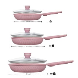 6-Piece Nonstick Frying Pan Set with Lids(8,10,11 Inch) Omelette & Egg Pan - 100% PFOA/PFAS Free Non-Toxic Advanced Nonstick for Effortless Cooking & Oil Saving, Universal Induction Base All Stovetops