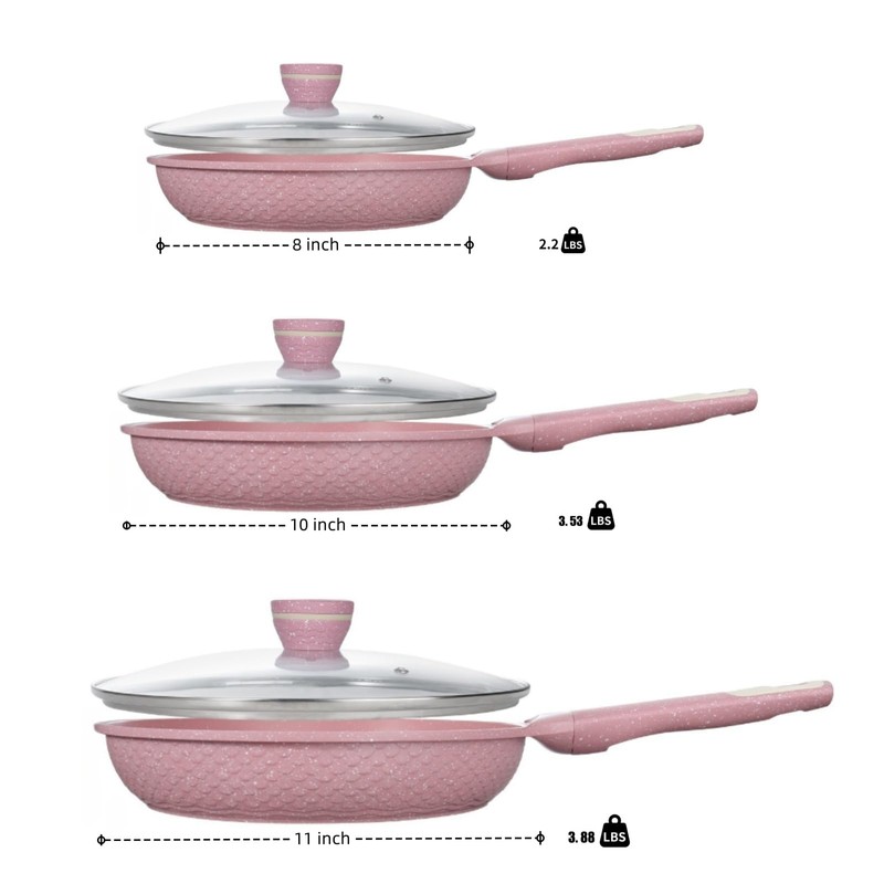 6-Piece Nonstick Frying Pan Set with Lids(8,10,11 Inch) Omelette &