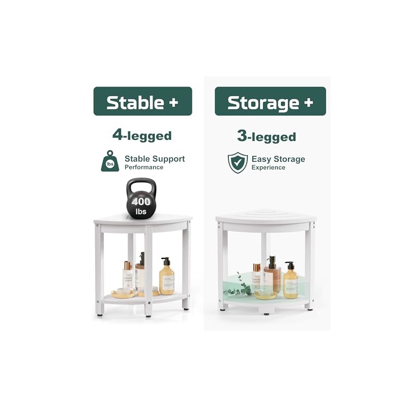 Waterproof Corner Shower Stool for Inside Shower, Poly Lumber Shower
