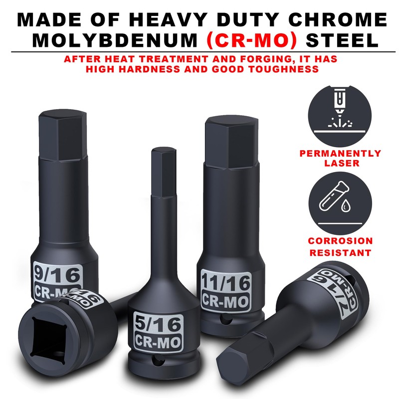 Aiourx 1/2" Drive Master Impact Hex Bit Socket Set, SAE,