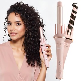 BOMIDI Rizador De Cabello Automático, Rizador Eléctrico Con 32 Mm De Diámetro Para Peluquería Rápida, Varita Rizadora De Pelo Automática Con 3 Temp, Anti-quemaduras(rosa) HC02