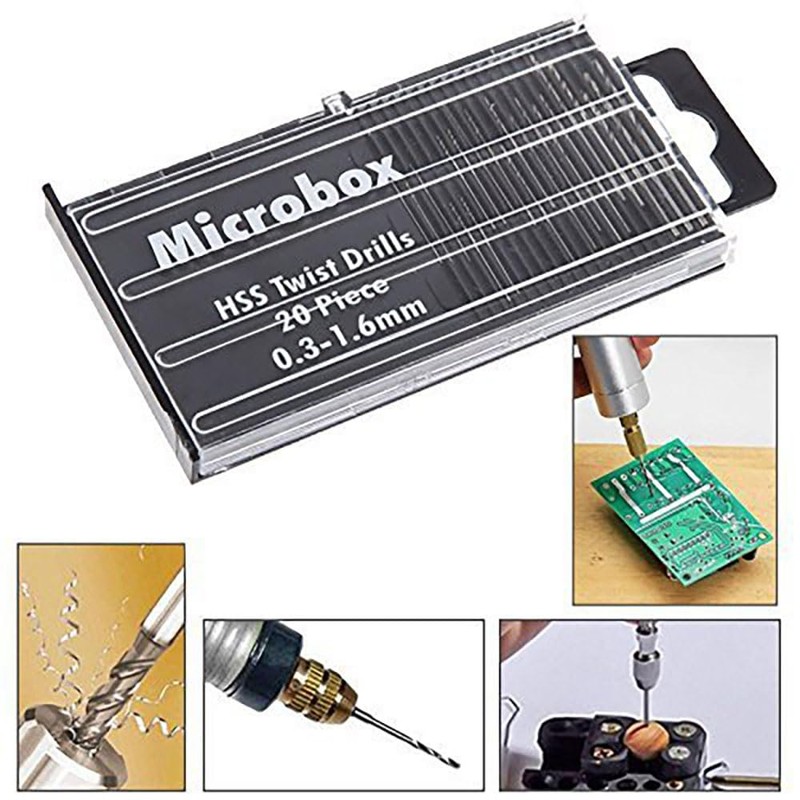 Mini Micro Drill Bit Set,20 PCS 0.3-1.6mm Shank Twist Drill