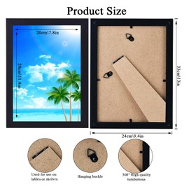 A4 Picture Frame,Frame Wooden,2 Pack Versatile A4 Black Picture Frame 21 x 29.7cm, A4 Picture Frames with Stand Tabletop or Wall Hanging, Wall-Mount & Desk Stand（Black）