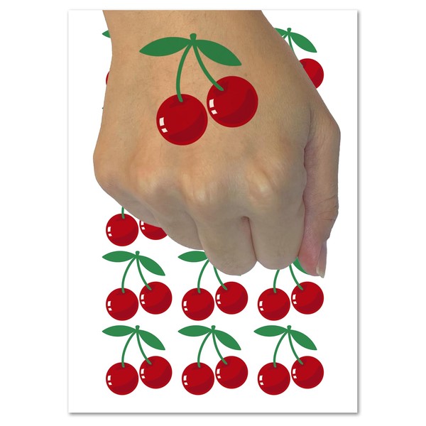 Pair of Cherries on Stem Cherry Fruit Temporary Tattoo Water