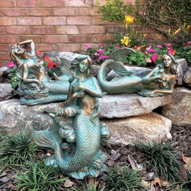 3 Piece Mermaid Table Top Bronze Patina Beach and Pool Statues