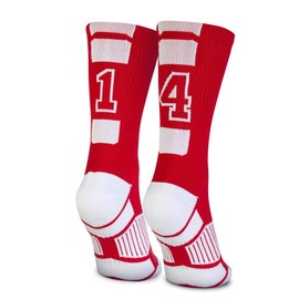ChalkTalkSPORTS Custom Team Number Socks | Youth & Adult Athletic Performance Socks | Red Number Socks | Choose Your Number