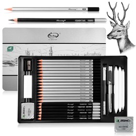 Surcotto Surcotto Bleistift Set, 21 Bleistifte Set mit 1 Anspitzer 2 Radiergummis 1 Stift-Extender 3 Papierwischer, Professionelle Zeichenset für Anfänger, Metalletuis, Inhalt 10B - 4H, insg. 30 er