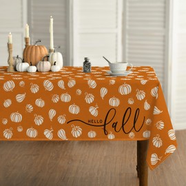 Horaldaily Fall Tablecloth 60×84 Inch Rectangular, Orange Pumpkin Autumn Harvest Washable Seasonal Table Cover for Party Picnic Dinner Decor