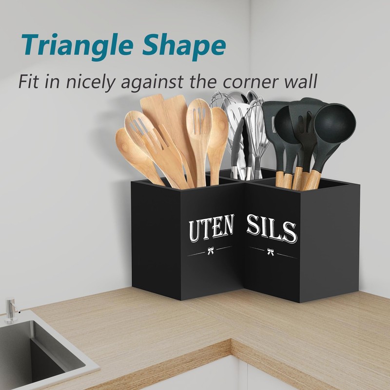 Suli Extra Large Kitchen Utensils Holder with 3 Compartments,Corner Utensil