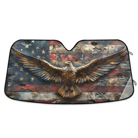 Eagle American Flag Vintage Windshield Sun Shade Blocks UV Rays Sun Visor Protector Sunshade Accordion Folding Sun Reflector Auto for Car Truck SUV to Keep Your Vehicle Cool