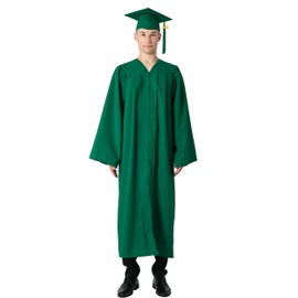 GraduationMall Matte Graduation Gown Cap Tassel Set 2025 for High School and Bachelor Emerald Green 51(5'6"-5'8")