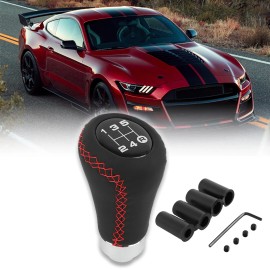 JMTBNO Car Gear Shifter Knob 5 Speed Manual Stick Shift Handle Leather For Ford Mustang