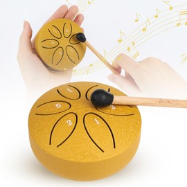Tongue Drum Steel Tongue Drum 6 Tones Handpan Instrument Steel Tongue Drum Mini Pan Drum Percussion 3 Inch Steel Tongue with Mallets for Meditation Yoga (Yellow)