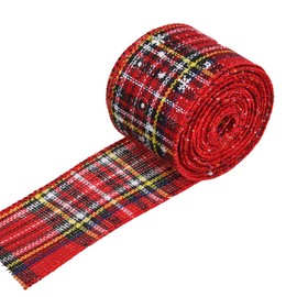 Euvoym 6m Christmas Wired Edge Ribbon Wrapping Ribbon Plaid Ribbon for Christmas Thanksgiving DIY Crafts Wedding Floral Bows, 6.3cm Wide (Color3)