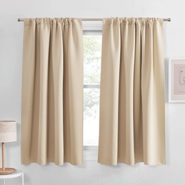 PONY DANCE Beige Blackout Window Curtains 45 inch Length - Kitchen/Bedroom Curtains Rod Pocket Room Darkening Home Decor for Kids' Room, 34-inch Wide by 45 Long, Biscotti Beige, 2 PCs