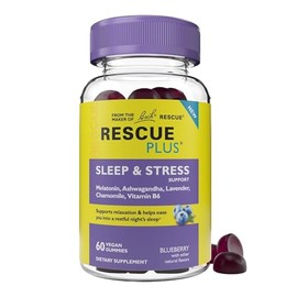 Bach RESCUE PLUS - Gomitas de apoyo para el sueño y el estrés, suplemento dietético nocturno con 1 mg de melatonina, ashwagandha, manzanilla, lavanda 
