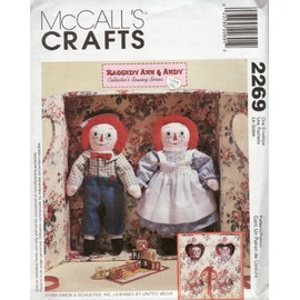 McCall's 2269 Raggedy Ann & AndySewing Pattern, 1940's Vintage 20" Dolls with Carrying Case Collector's Sewing Series
