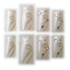 Blush Nude & White Flower w/Rhinestones Glue/Stick/Press-On Fake/Artificial/False Nails