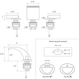AUU Brushed Nickel LED Bathroom Sink Faucet 3 Holes,8 Inch Widespread Vanity Sink Faucets,2 Handles Waterfall Basin Faucets with Pop Up Drain