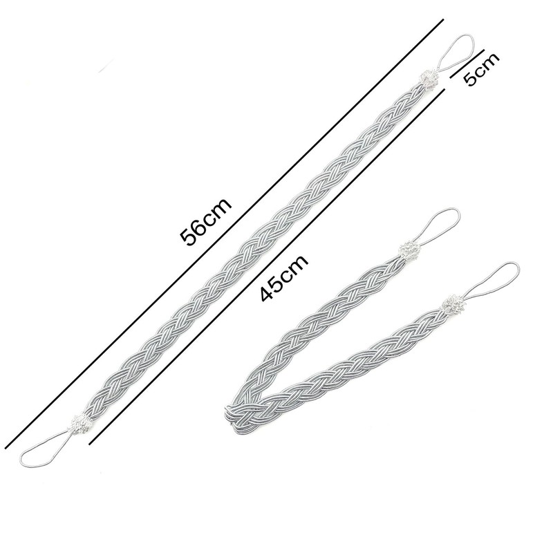 JZK 2 Pairs Silver grey tiebacks for curtains, braided curtain