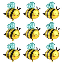 Tinoaly Pack of 9 Bee Balloons, Yellow Black Cute Smile, Honey Bumble Bee Balloons, Arch Set, Polyester Themed Birthday Baby Shower Accessories for Children and Adults