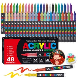 Amamao Acrylic Paint Markers, Soft Brush Tip Pens and Markers, Acrylic Paint Pens for Wood, Stone, Canvas, Glass, Fabric, Egg, Rock Painting and DIY Crafts Art Supplies (48)
