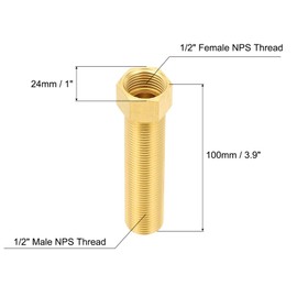 PATIKIL 1/2" Male to 1/2" Female Brass Pipe Extension Fitting Adapter, 2 Pcs 100mm Length Straight Thread NPS Hex Connector Pipe Fittings Bushing Converter