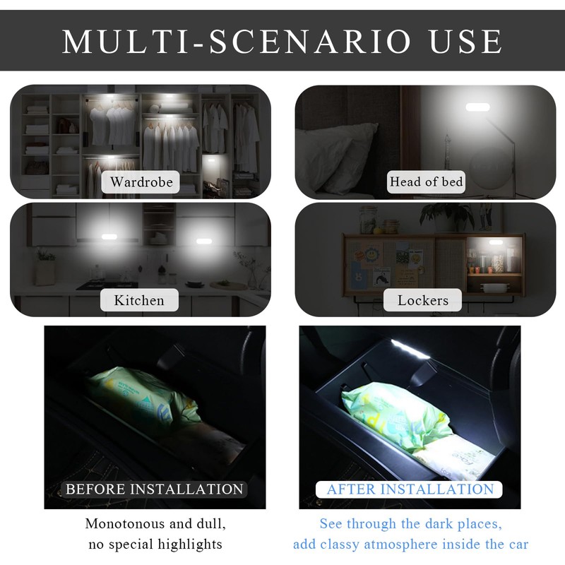 Wevdn 2 PCS Car LED Lights Interior Wireless, Sticky Car