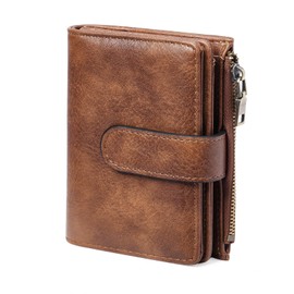 GOIACII Small Wallet Women RFID Blocking Trifold Clutch Ladies Credit Card Holder Zipper Pocket Wallets for Women Brown