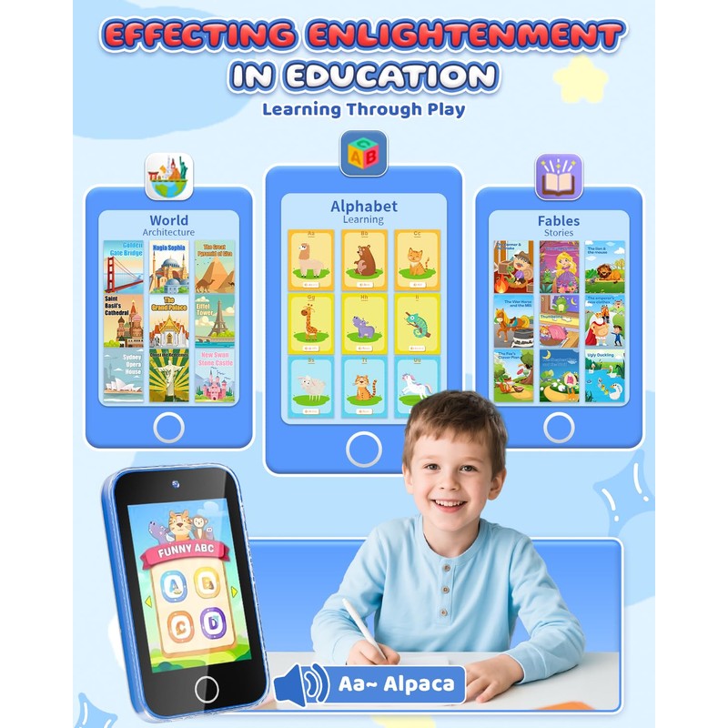 FKATEEN Kids Phone 3.5" Touchscreen, Pretend Smartphone with Dual Camera,