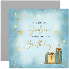 Old English Co. Special Godson Birthday Card for Him - Birthday Gifts for Godson - For Him - Metallic Gold Foil Sparkle Design - Birthday Cards for Men | Blank Inside