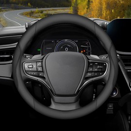 Mihecor Steering Wheel Cover Universal Standard Size 14.5-15 inch, Breathable Microfiber Leather, Anti-Slip, Soft Grip, Sporty Design, Fits for Cars SUVs Trucks, Black