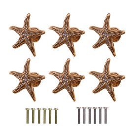 Xinally 6 Pieces Starfish Knobs Coastal Beach Ocean Theme Single Hole Pulls Handles for Cabinet Drawer Cupboard (Antique Gold)