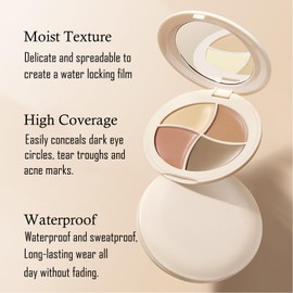 Cream Concealer Full Coverage Palette, 4 Colour Concealer Makeup Palette Blendable Shades Cream Contour Palette, Silk Texture Waterproof Concealer Corrects Dark Circles Red Marks Scars