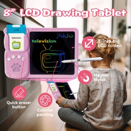 KILOGOGRAPH Talking English & Arabic Flash Cards - 8" LCD Writing Tablet for Kids 3-12, Bilingual 510 Sight Words, Toddler Pocket Speech, Drawing Sketch Pad, Autism Toys for Boy (Arabic - Pink)