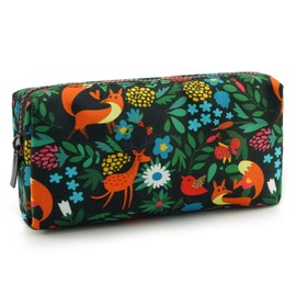 LParkin Woodland Animals Fox Canvas Pencil Case Fabric Zipper Bag Gift for Men Women Gadget Bag Make Up Case Cosmetic Bag School Supplies