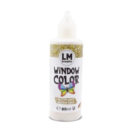LM Window Colour 80 ml - Glitter Gold - Window Colours for Crafts and Painting. For Removable Decorative Window Pictures in Children's Room, on Bottles, Mirrors or Tiles. Window Paints Solvent-Free