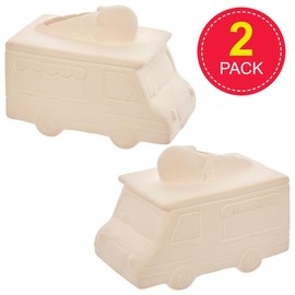 Baker Ross FX708 Ice Cream Van Ceramic Money Banks - Pack of 2, Ceramic Painting Craft Kits for Kits