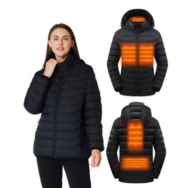 MANGOHOOYA Women's Puffer Heated Jacket - Lightweight Warm Coat for Women with Detachable Hood (Batteries not included).