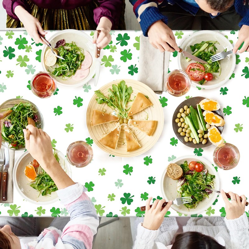 4 Pcs St Patricks Day Tablecloth Green with Assorted Shamrock