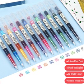 12 Colour Quick Dry Gel Pens, 0.5mm Fine Point Comfort Grip Gel Ink Pens Multi Colour Ink Aesthetic Journal Pen for Students Girls Boys Adults Writing Drawing School Office Supplies
