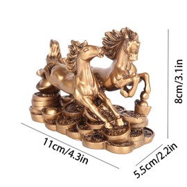 Willcome Feng Shui Double Brass Horse Wealth Prosperity Statue Resin Sculpture Ornaments for Home/Office Decor, Housewarming Gift, Business Gift