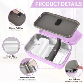 Finorder 33 OZ Stainless Steel Lunch Box for Adults Pink Lunch Box Leak Proof with Salad Box Refrigerator Safe for Work Outing Picnic