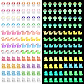 Huwena 115 Pcs Luminous Mini Figurines Include 40 Pcs Luminous Mini Resin Ducks 40 Pcs Glow in The Dark Tiny Mushroom Bulk and 35 Pcs Glow in The Dark Frog Miniatures for DIY Garden Dollhouse