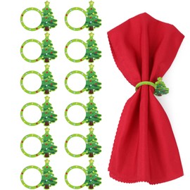 MWOOT Christmas Napkin Rings Set of 12, Christmas Tree Wooden Napkin Ring Holders Buckle for Christmas Wedding Holiday Dinner Party Banquet Decoration, Xmas Table Settings Accessories