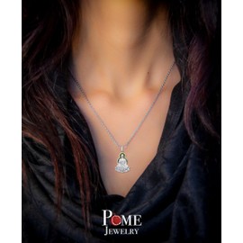 Pome Buddha Pendant Necklace in Sterling Silver, Green Enamel, Made in America (Pendant Only)