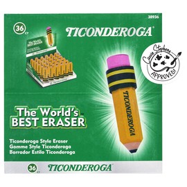 TICONDEROGA Erasers, Pencil Shaped, Yellow, 36-Pack (38936)