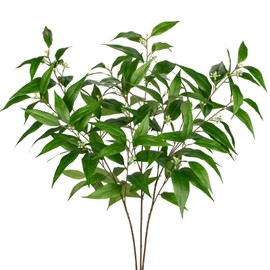Briful Artificial Eucalyptus Stems with Seeds Real Touch Fake Branches for Vase 3 Packs Faux Greenery Stems for Home Decor Indoor Farmhouse Wedding Centrepieces, Green