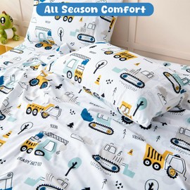Twin Bed Sheets Set for Boys, 3-Piece Bed Sheet Set for Toddler, Soft Brushed Microfiber Bedding, Deep Pocket, Wrinkle & Fade Resistant, Excavator