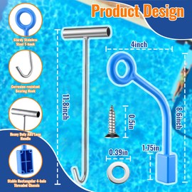 Pool Skimmer Basket Hook, Universal Skimmer Basket Handle for Inground Pool, Hands Free Removal of Debris, Bugs, Frogs, Small, Animals(1 Pack)